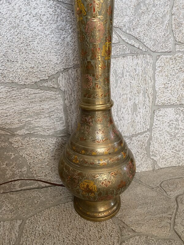 Turkish Vintage Tall Brass Lamp /Middle Eastern Ornate Etched Brass Lamp - Image 6