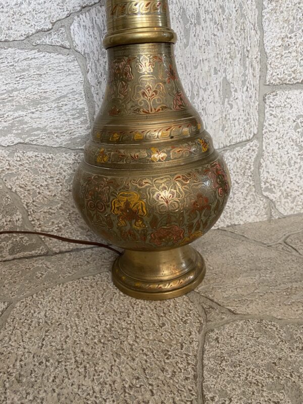 Turkish Vintage Tall Brass Lamp /Middle Eastern Ornate Etched Brass Lamp - Image 7