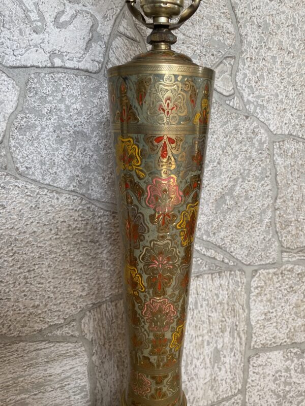 Turkish Vintage Tall Brass Lamp /Middle Eastern Ornate Etched Brass Lamp - Image 3