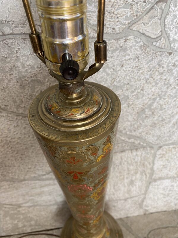 Turkish Vintage Tall Brass Lamp /Middle Eastern Ornate Etched Brass Lamp - Image 4