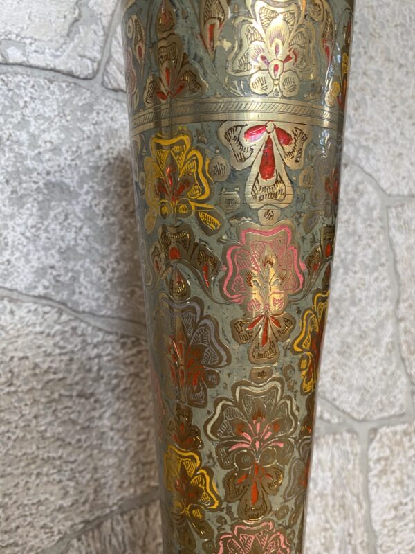 Turkish Vintage Tall Brass Lamp /Middle Eastern Ornate Etched Brass Lamp - Image 5