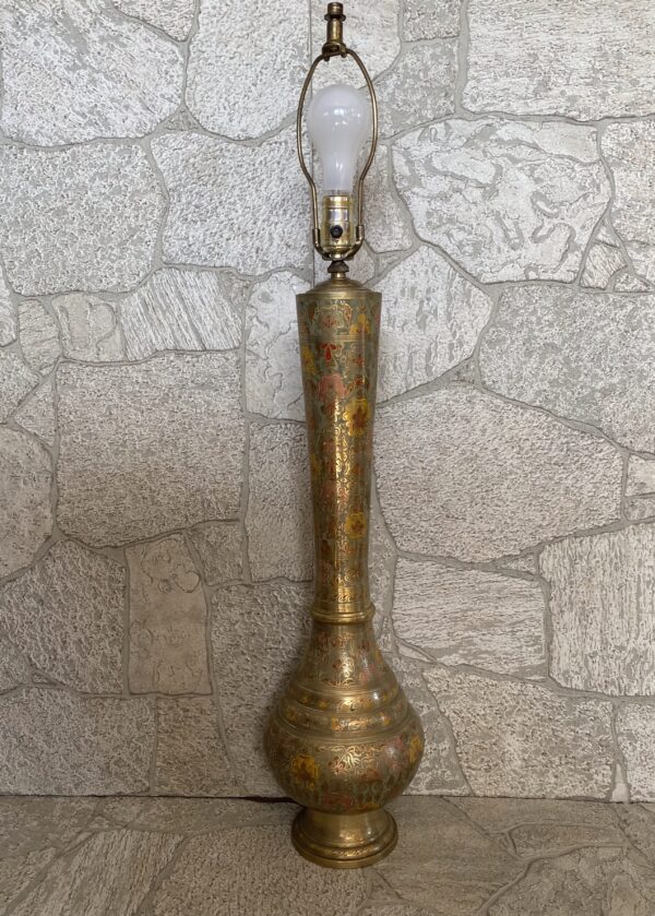 Turkish Vintage Tall Brass Lamp /Middle Eastern Ornate Etched Brass Lamp - Image 8