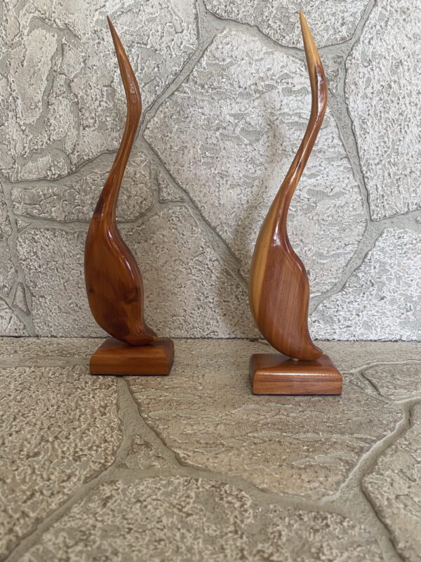 MCM Danish Teak Crane- Herons Set / Vintage Solid Teak Bird Statues / Danish Mod - Image 8
