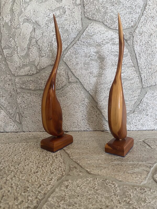 MCM Danish Teak Crane- Herons Set / Vintage Solid Teak Bird Statues / Danish Mod - Image 7