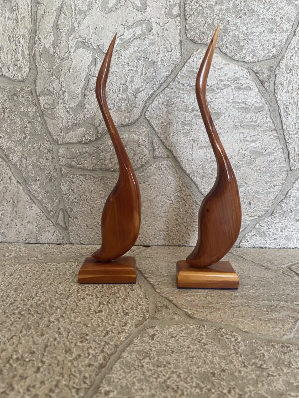MCM Danish Teak Crane- Herons Set / Vintage Solid Teak Bird Statues / Danish Mod - Image 6