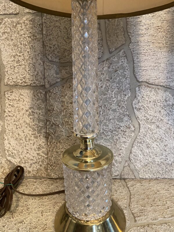 Pair (2) Vintage Cut Crystal Lamps with Original Shade - Image 3