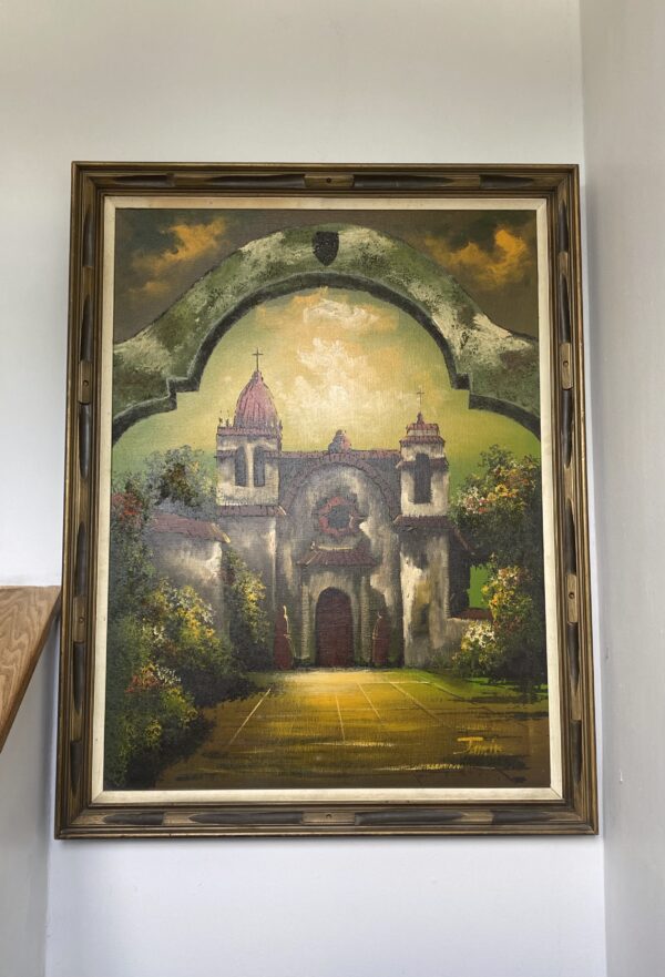 Mid Century Large Oil Painting- Spanish Mission
