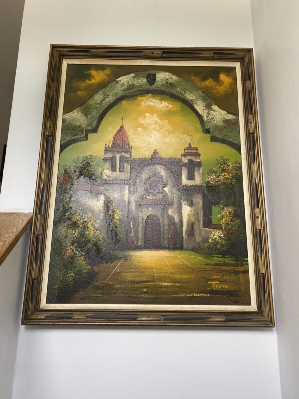 Mid Century Large Oil Painting- Spanish Mission - Image 3