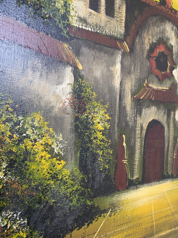Mid Century Large Oil Painting- Spanish Mission - Image 7