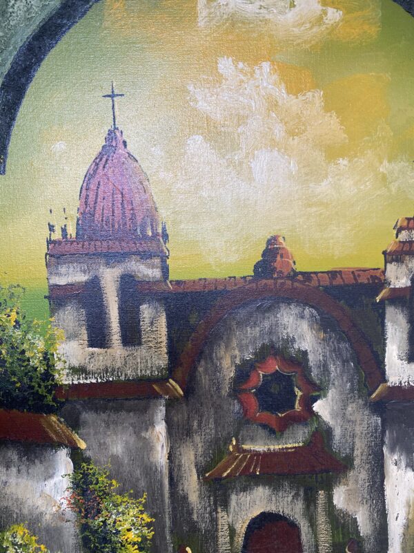 Mid Century Large Oil Painting- Spanish Mission - Image 8
