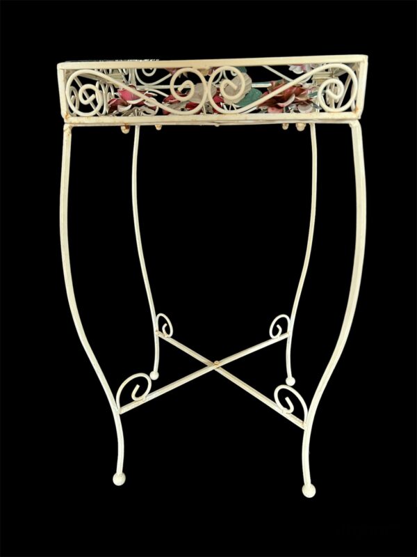 Vintage Italian Tole Side Table / Italian Metal Floral and Leaf Accent Table - Image 6