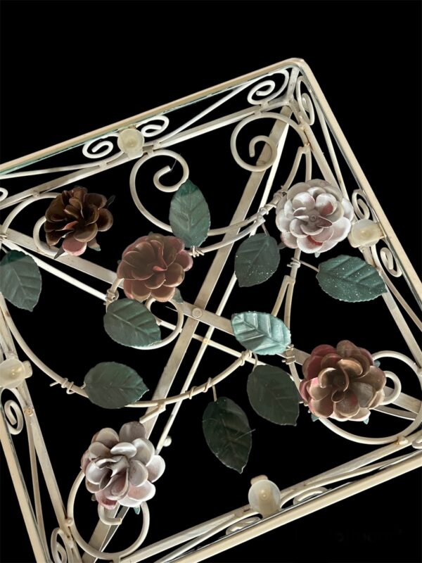 Vintage Italian Tole Side Table / Italian Metal Floral and Leaf Accent Table - Image 8