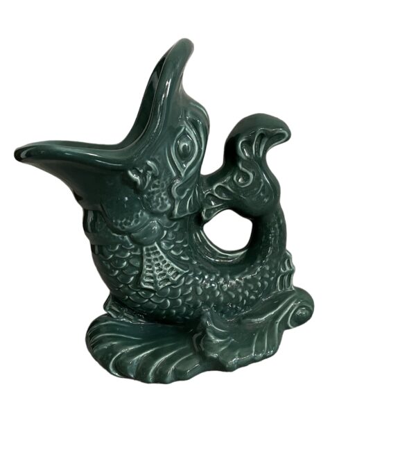 Vintage Emerald Green Gurgling Fish Sculpture / Koi Fish Vase