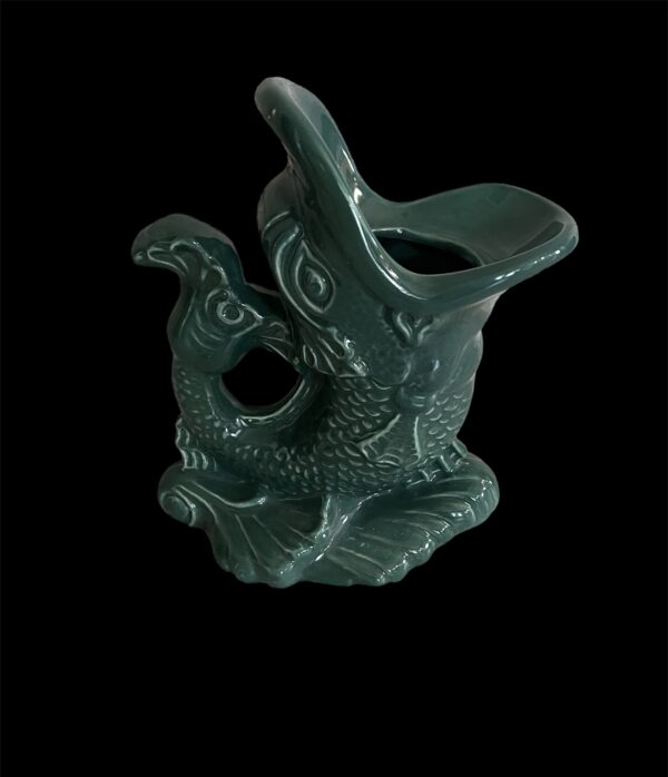 Vintage Emerald Green Gurgling Fish Sculpture / Koi Fish Vase - Image 6