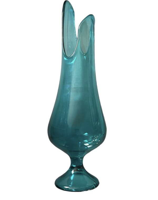 MCM Blue Swung-Swag Vase / LE Smith Double Dip Aqua Blue Pedestal Vase