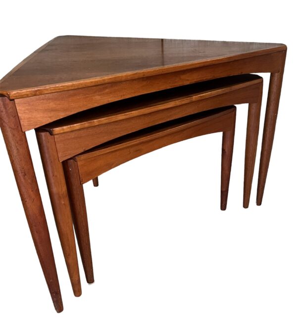 Dux MCM Triangle Teak Nesting Tables/ Mid Century Modern Teak Nesting End Tables - Image 8