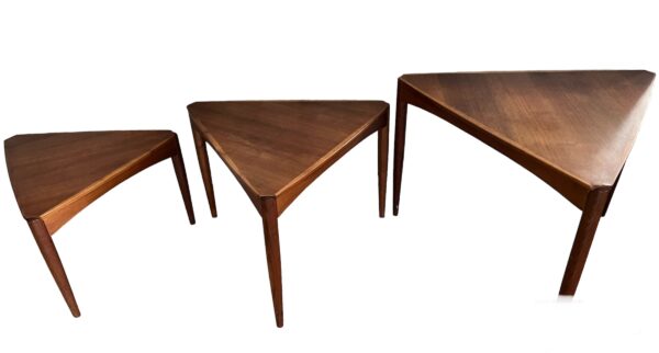 Dux MCM Triangle Teak Nesting Tables/ Mid Century Modern Teak Nesting End Tables - Image 9