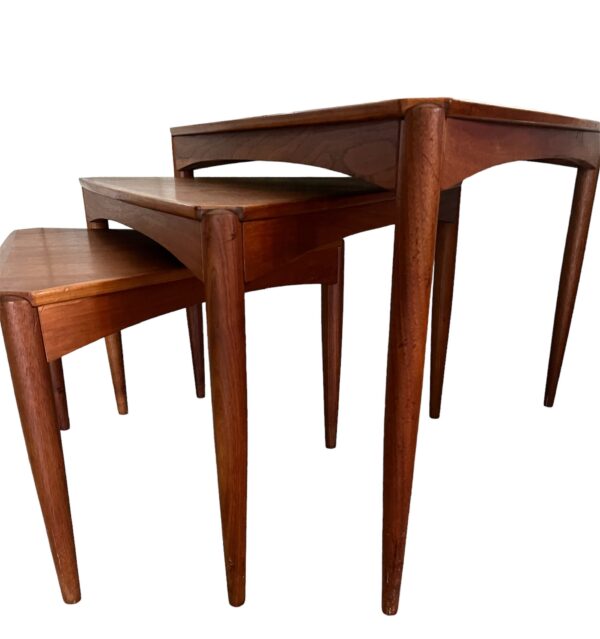 Dux MCM Triangle Teak Nesting Tables/ Mid Century Modern Teak Nesting End Tables - Image 10