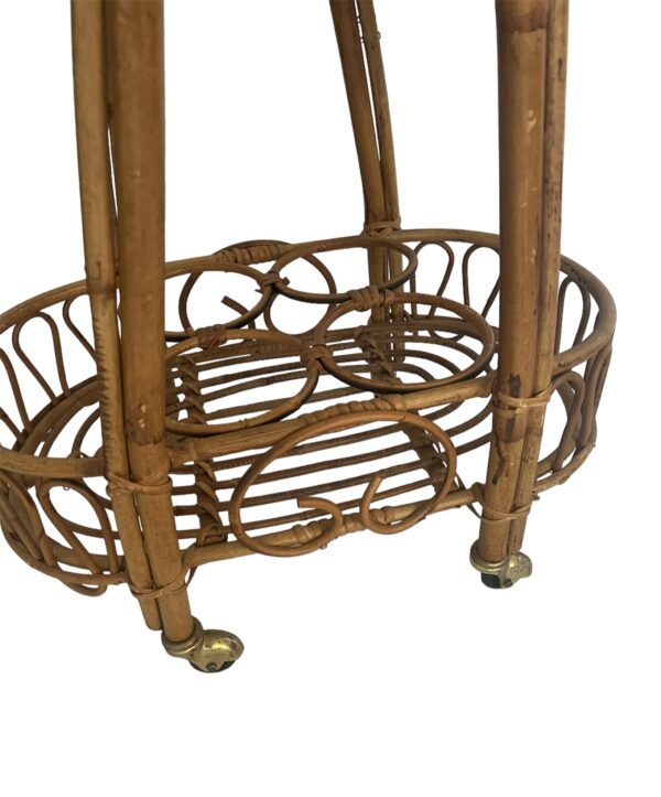 Vintage Italian Rattan Bar Cart/Trolley Franco Albini Riviera Style 1950s Tiki B - Image 3