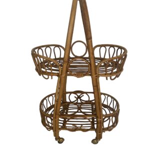 Vintage Italian Rattan Bar Cart/Trolley Franco Albini Riviera Style 1950s Tiki B
