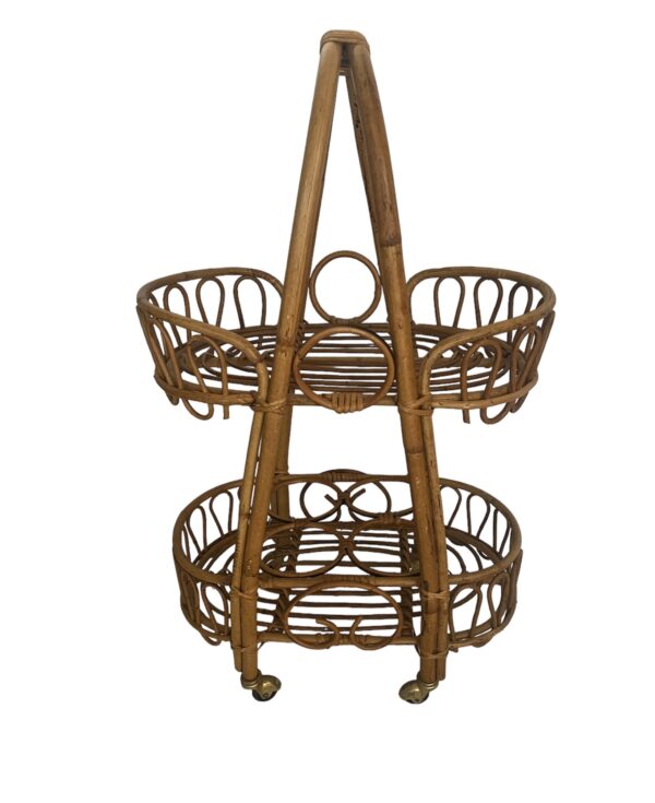 Vintage Italian Rattan Bar Cart/Trolley Franco Albini Riviera Style 1950s Tiki B