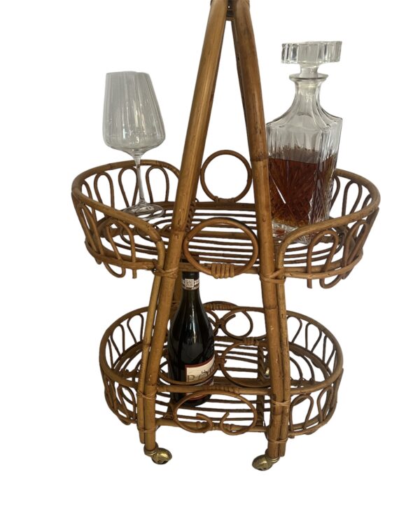 Vintage Italian Rattan Bar Cart/Trolley Franco Albini Riviera Style 1950s Tiki B - Image 7