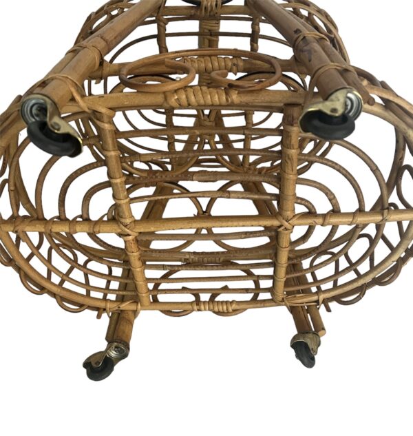 Vintage Italian Rattan Bar Cart/Trolley Franco Albini Riviera Style 1950s Tiki B - Image 10