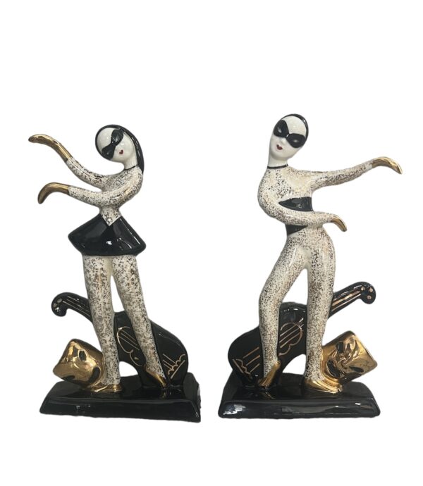 Harlequin ‘Two Face’ Figurines, Lefton W1379. Hedi Schoop Figurines - Rare Find