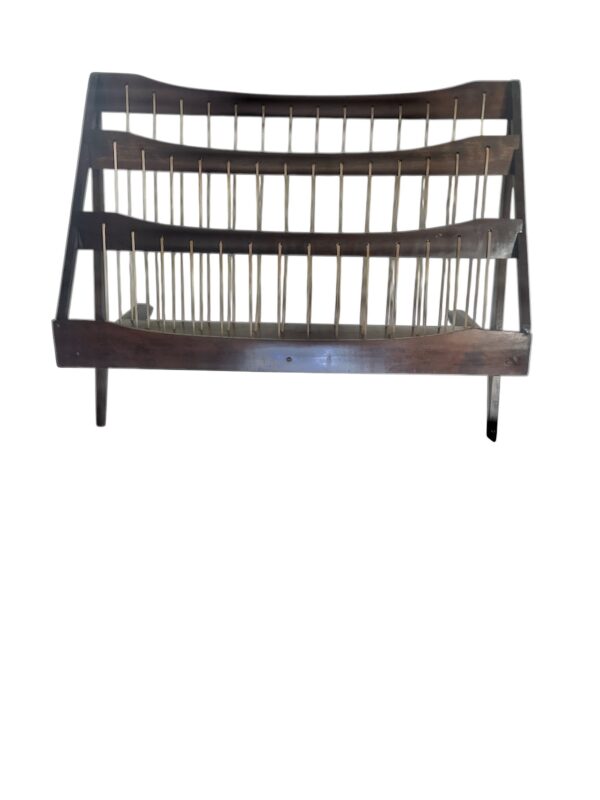 Mid Century Modern Teak & Rope Magazine Rack / MCM Teak Newspaper Rack - Image 2