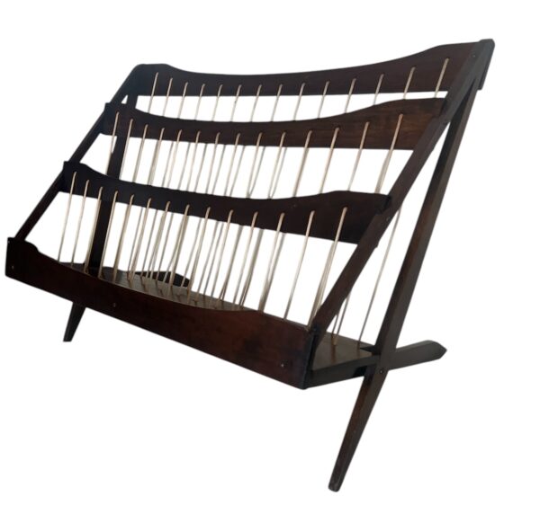 Mid Century Modern Teak & Rope Magazine Rack / MCM Teak Newspaper Rack