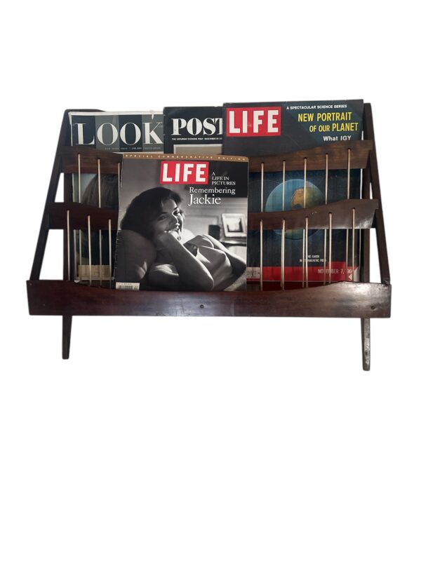 Mid Century Modern Teak & Rope Magazine Rack / MCM Teak Newspaper Rack - Image 9