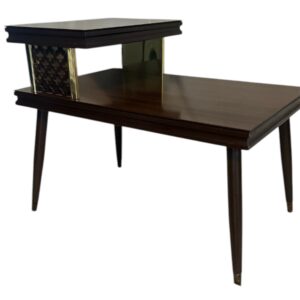 Two Tiered Vintage End Table With Brass Accents / Retro Step End Table