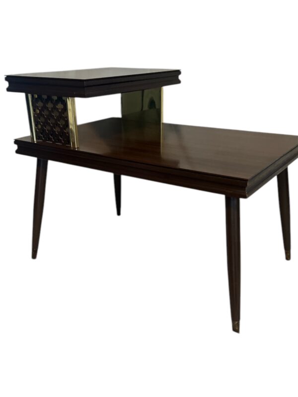 Two Tiered Vintage End Table With Brass Accents / Retro Step End Table