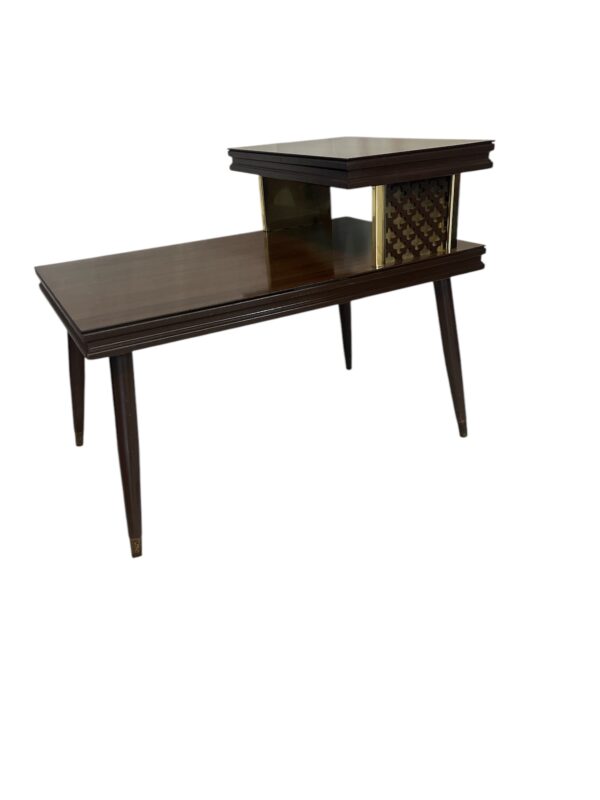 Two Tiered Vintage End Table With Brass Accents / Retro Step End Table - Image 3