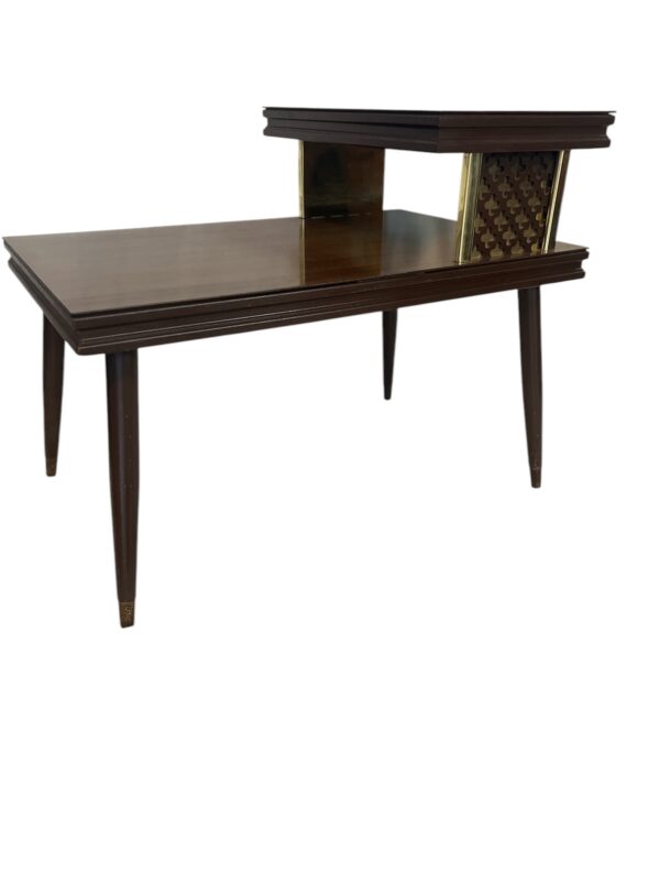 Two Tiered Vintage End Table With Brass Accents / Retro Step End Table - Image 4