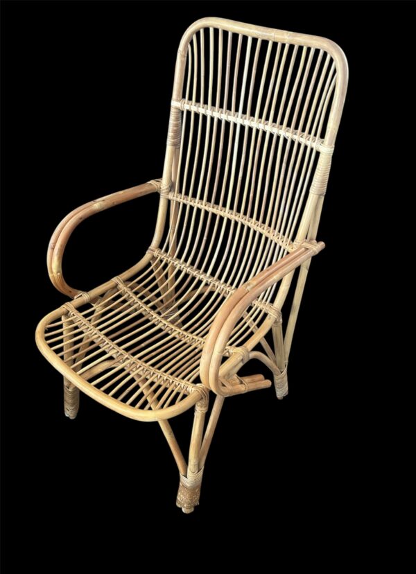 Italian Bamboo and Rattan Lounge Chair / Franco Albini Style