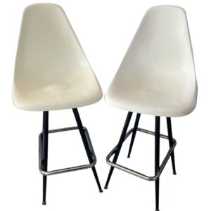 Pair of Vintage Mid-Century Modern Swivel Molded Plastic Bar Stools Eames Style