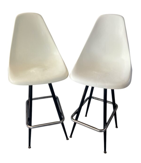 Pair of Vintage Mid-Century Modern Swivel Molded Plastic Bar Stools  Eames Style