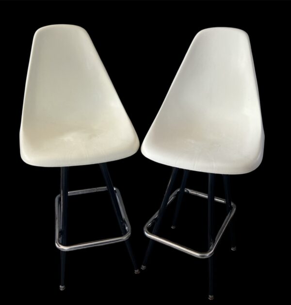 Pair of Vintage Mid-Century Modern Swivel Molded Plastic Bar Stools  Eames Style - Image 9