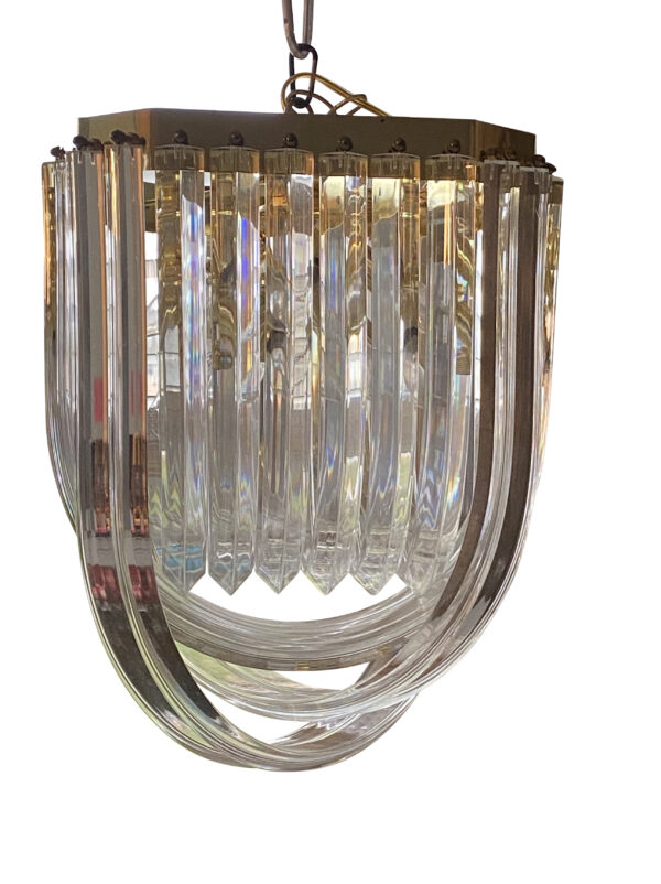Hollywood Regency Lucite Ribbon Chandelier / Vintage Lucite Swag Light Fixture