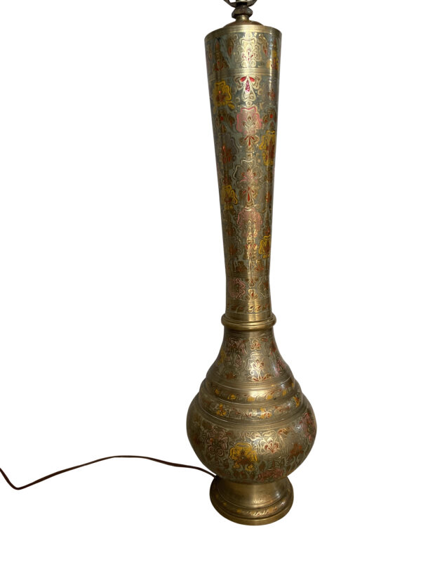 Turkish Vintage Tall Brass Lamp /Middle Eastern Ornate Etched Brass Lamp