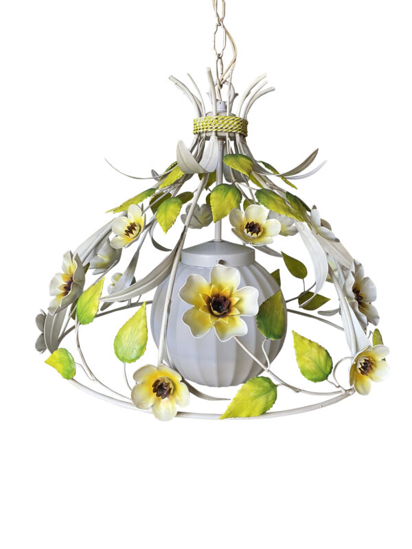 Vintage 1960’s Tole Painted Metal Floral Chandelier/ Metal Floral Sculptured