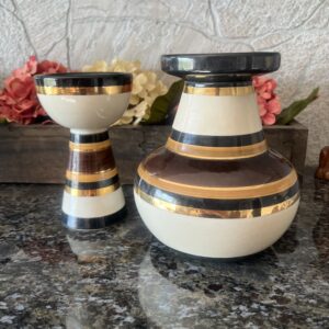 Vintage Rosenthal Netter Vase & Candle Holder – Italian Ceramic RARE Set – MCM Striped Pottery /Hand Painted Mid Century Decor Made in Italy