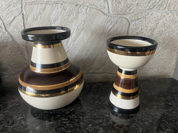 Vintage Rosenthal Netter Vase & Candle Holder – Italian Ceramic RARE Set – MCM Striped Pottery /Hand Painted Mid Century Decor Made in Italy - Image 2
