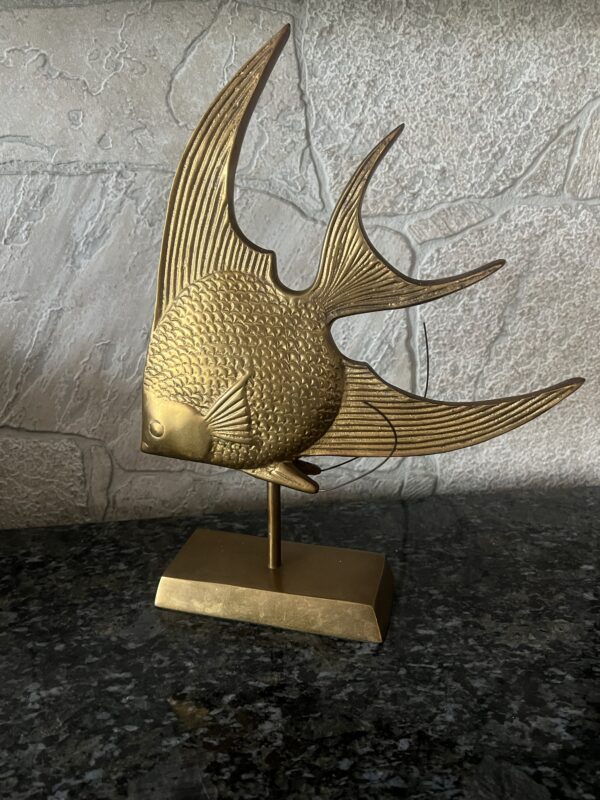 Rosenthal Netter Brass Fish Sculpture 12” – Mid Century Modern Decor – Korean Vintage Angelfish – Nautical Shelf Art – MCM Brass Figurine