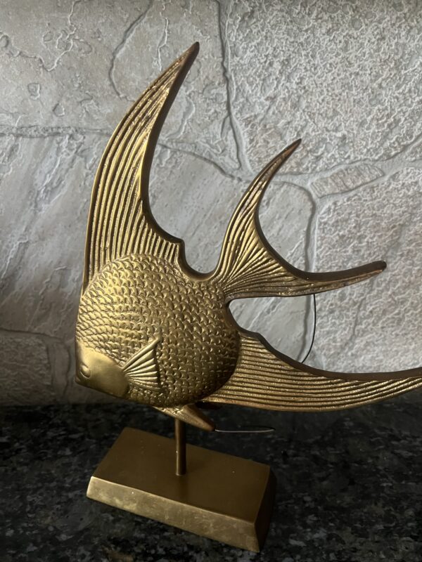 Rosenthal Netter Brass Fish Sculpture 12” – Mid Century Modern Decor – Korean Vintage Angelfish – Nautical Shelf Art – MCM Brass Figurine - Image 2