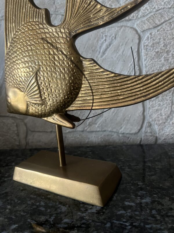 Rosenthal Netter Brass Fish Sculpture 12” – Mid Century Modern Decor – Korean Vintage Angelfish – Nautical Shelf Art – MCM Brass Figurine - Image 3