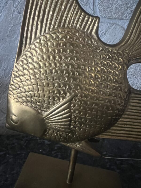 Rosenthal Netter Brass Fish Sculpture 12” – Mid Century Modern Decor – Korean Vintage Angelfish – Nautical Shelf Art – MCM Brass Figurine - Image 4