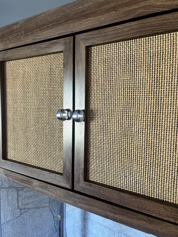Vintage Mid-Century Modern Etagere with Rattan Cabinet & Glass Shelves / Chrome Frame Display Shelf / MCM Tall Shelf - Image 9