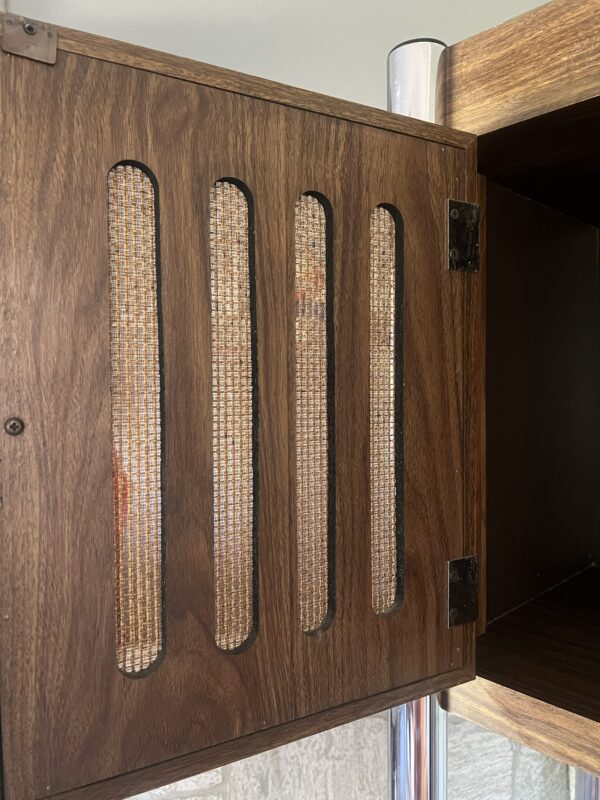 Vintage Mid-Century Modern Etagere with Rattan Cabinet & Glass Shelves / Chrome Frame Display Shelf / MCM Tall Shelf - Image 7
